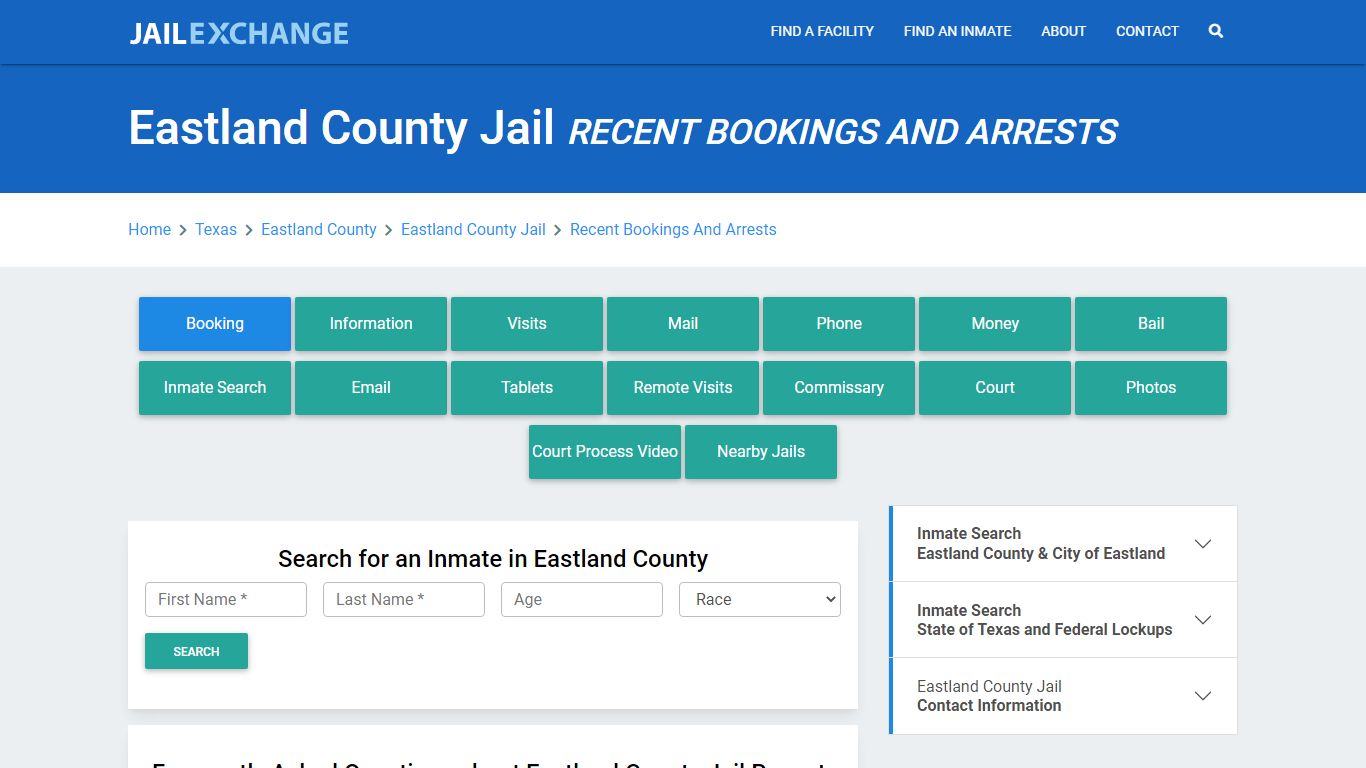 Eastland County Jail Recent Bookings And Arrests - Jail Exchange