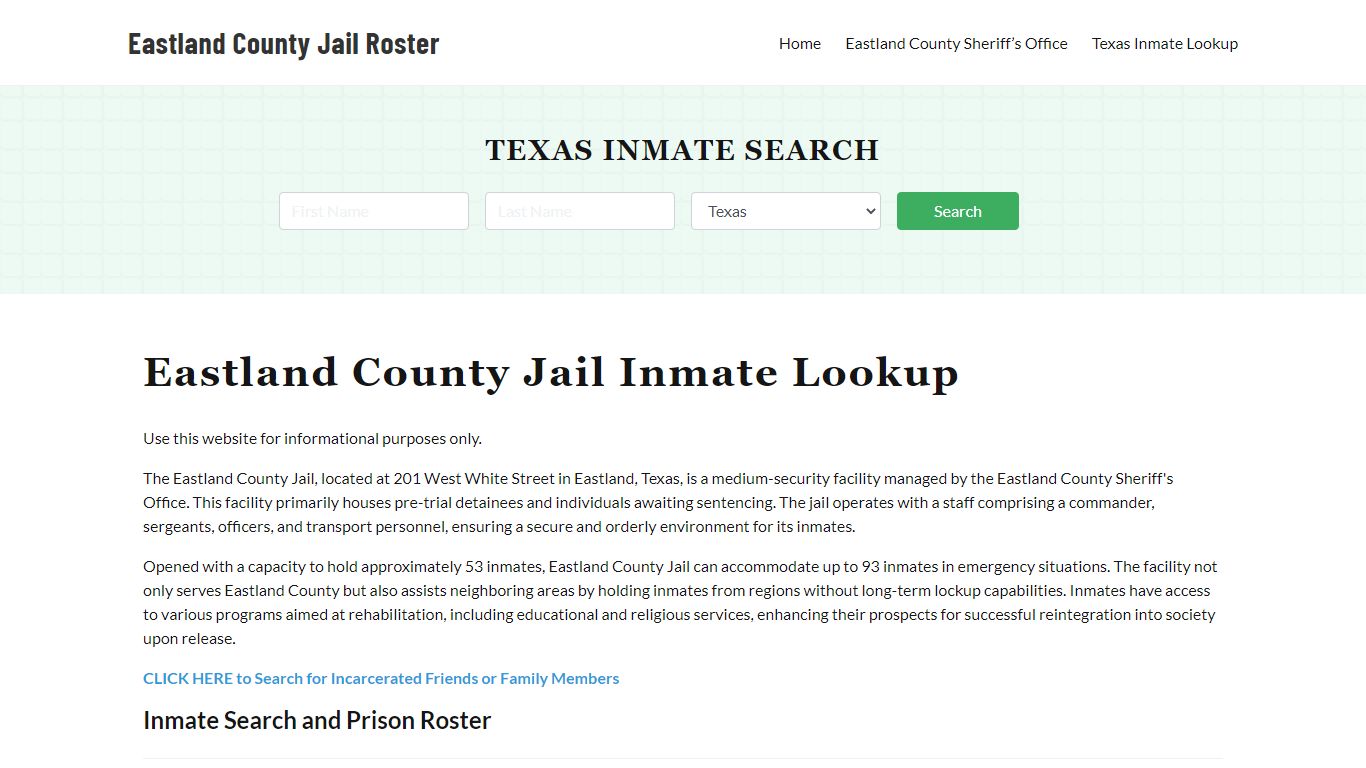 Eastland County Jail Roster Lookup, TX, Inmate Search