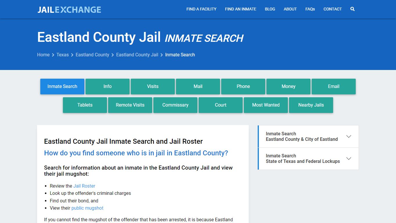 Inmate Search: Roster & Mugshots - Eastland County Jail, TX